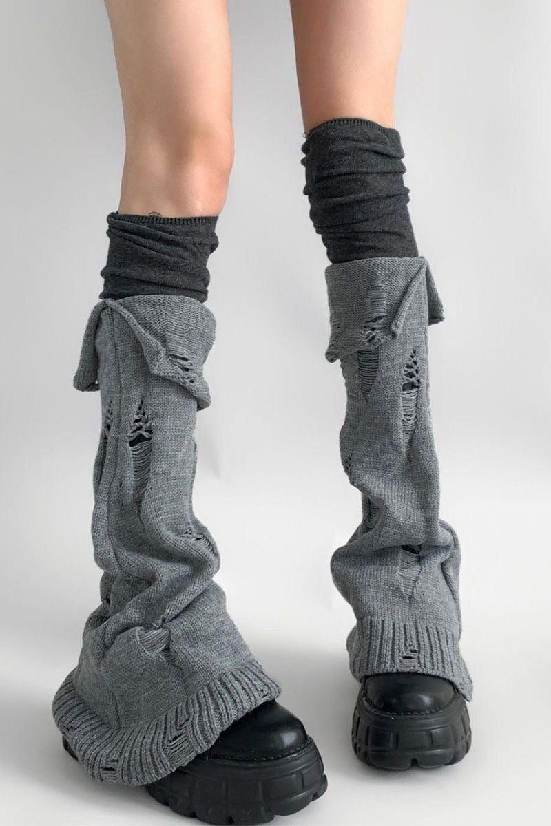 Knitted Cuffed Ripped Y2K Stacked Leg Warmers