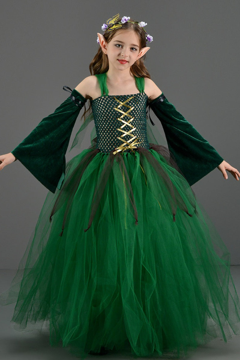 Green Elf Dress Kid Halloween Costume Main image