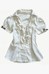 Vintage Collar Ruffle Puff Sleeve Blouse