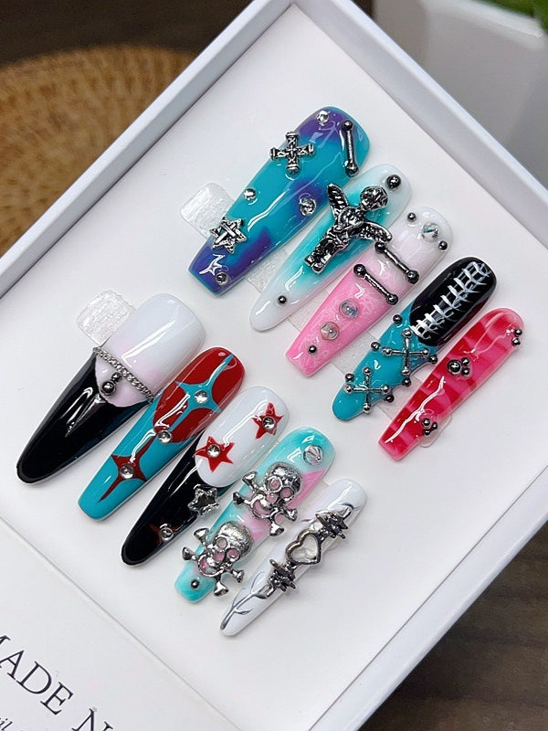 Colorful Y2K Millennial Subculture Press On Nails
