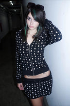 Skull Print Zip Hoodie Skirt Sets