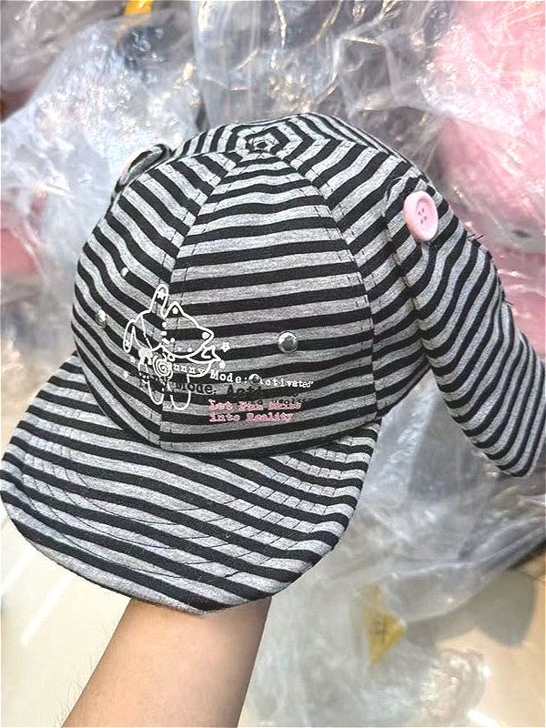 Vintage Stripe Long Ear Bunny Baseball Hat