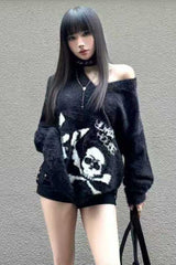 Punk Skull Relaxed-Fit Versatile Knit Sweater