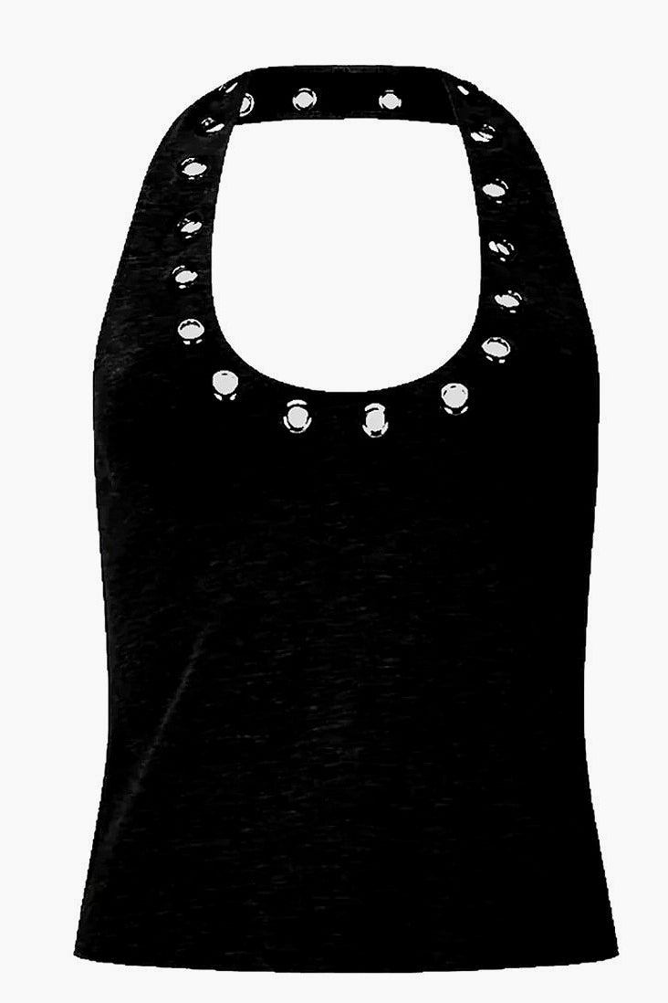 Y2K Hollow Grommet Halter Top