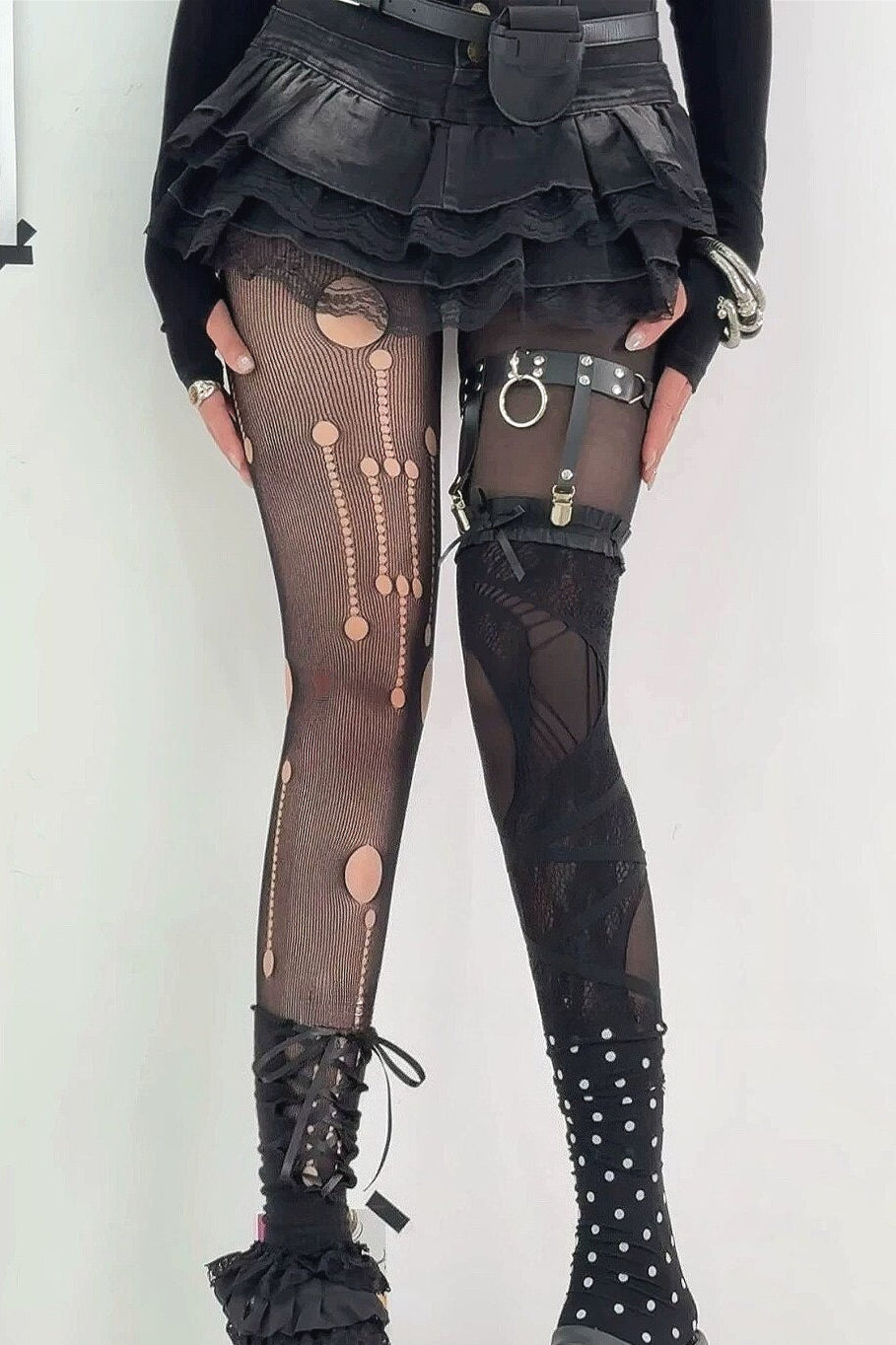 Gothic Distressed Fishnet Layered Socks Main image