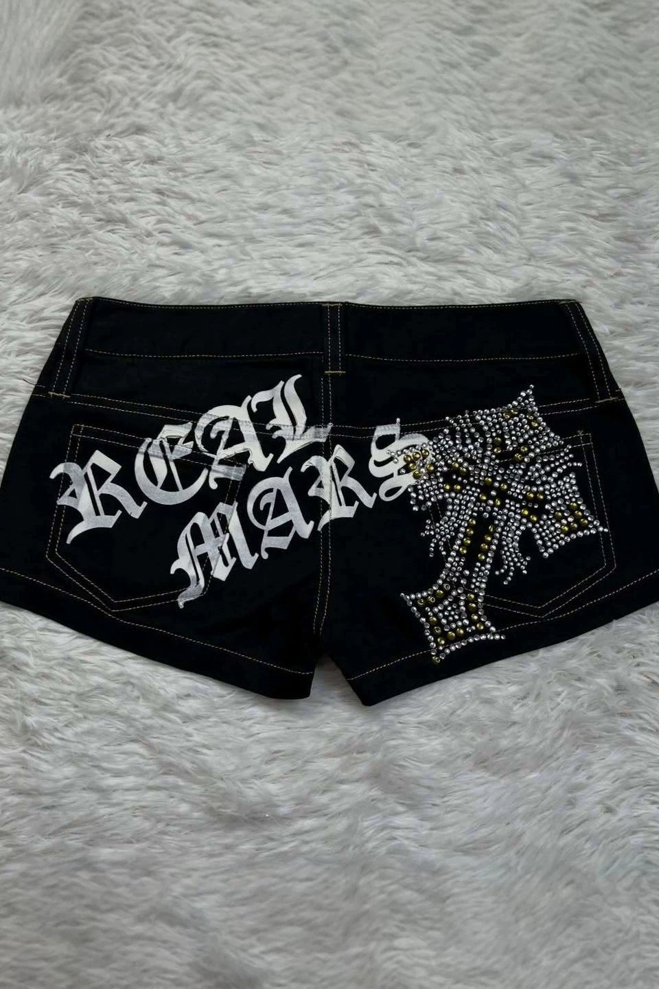 Rhinestone Cross Print Low-Rise Hot Pants