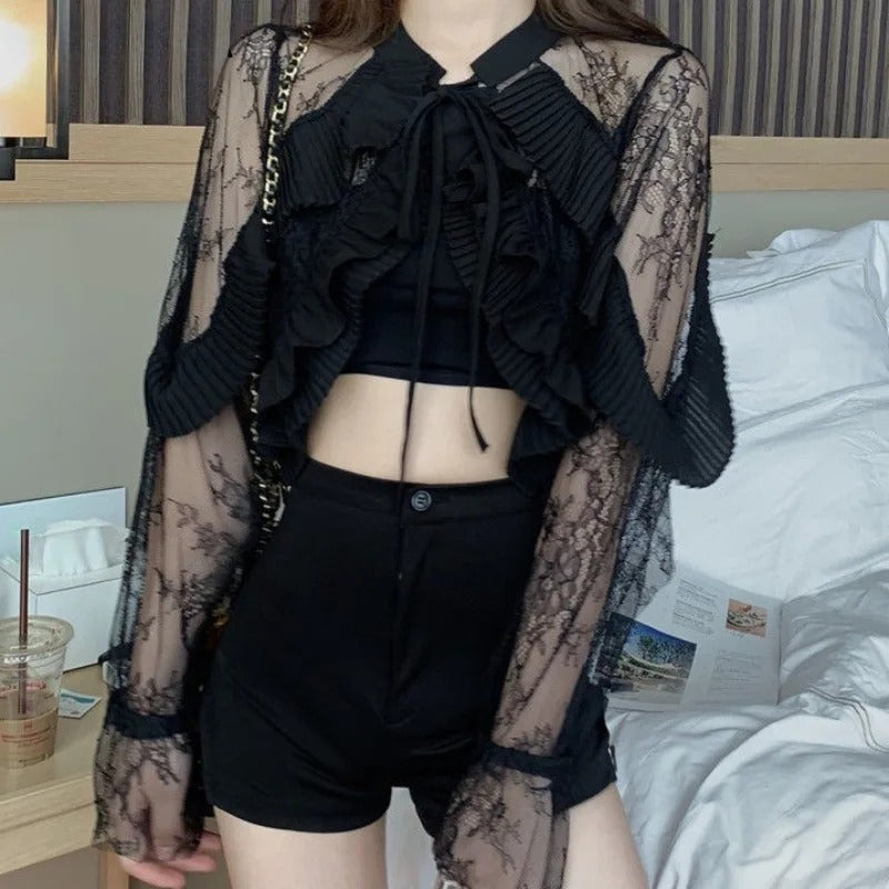 Sheer Lace Long Sleeve Mesh Top Main image