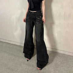 Black Studded Denim Pants