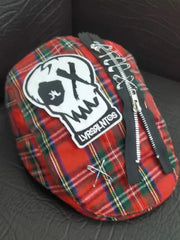 Red Plaid Punk Skull Gothic Retro Hat