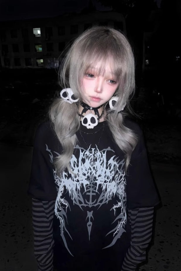 Y2K Dark Grunge Rock Printed Layered Versatile T-shirt