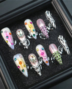 Y2K Zebra Print Colorful Rhinestone Press On Nails