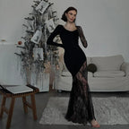 Lace Patchwork See Through Maxi Dress