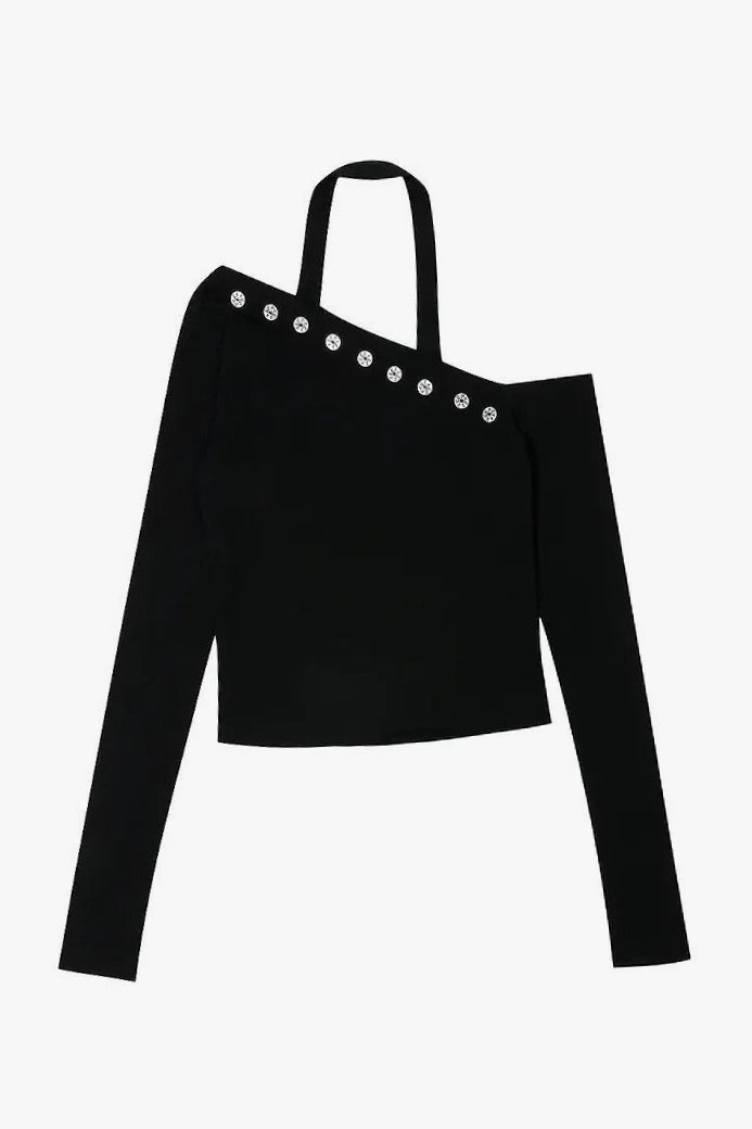 Street Punk Asymmetric Neck Halter Top