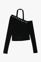 Street Punk Asymmetric Neck Halter Top