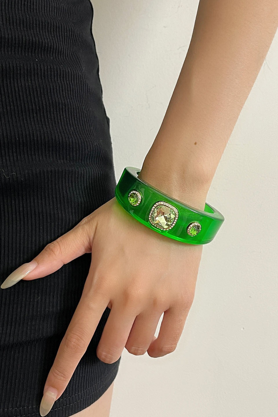 Rhinestone Resin Round Open Bracelet