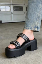 Buckle Chain Platform Mules