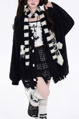 Faux Mink Y2K Loose-Fit Cardigan Sweater