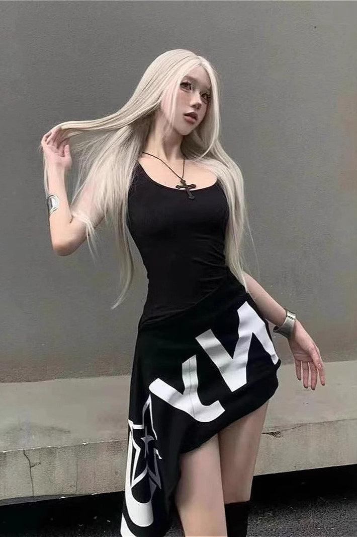 Letter Print Y2K Slim Fit Bodycon Mini Dress