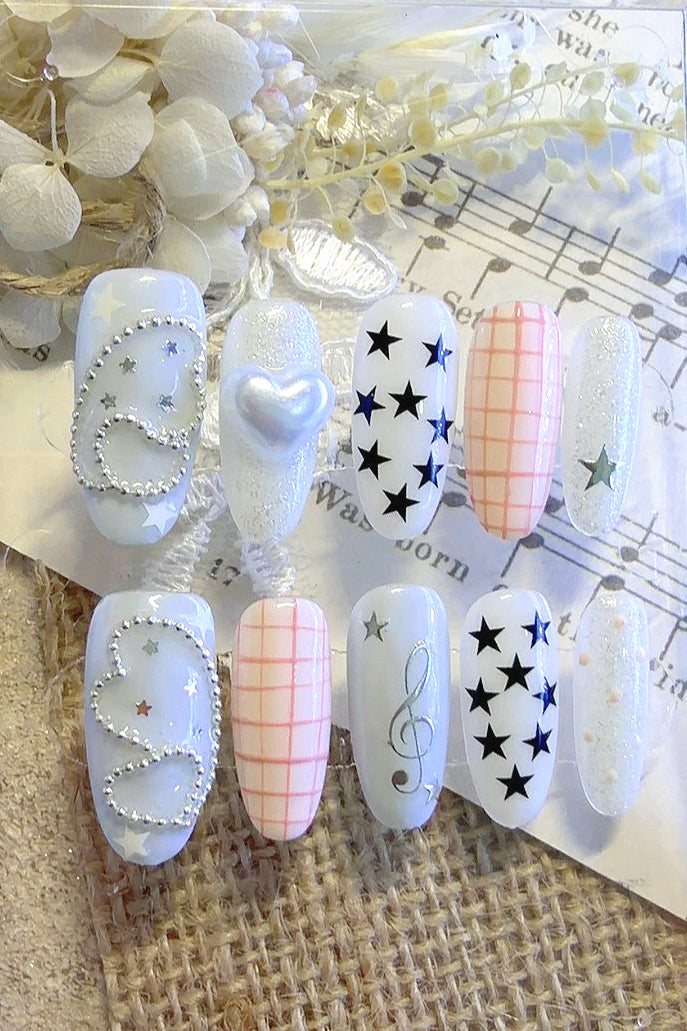 Y2K Retro Polka Dot Angel Note Press On Nails Secondary image