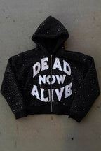 Bold Letter Studded Zip Hoodies