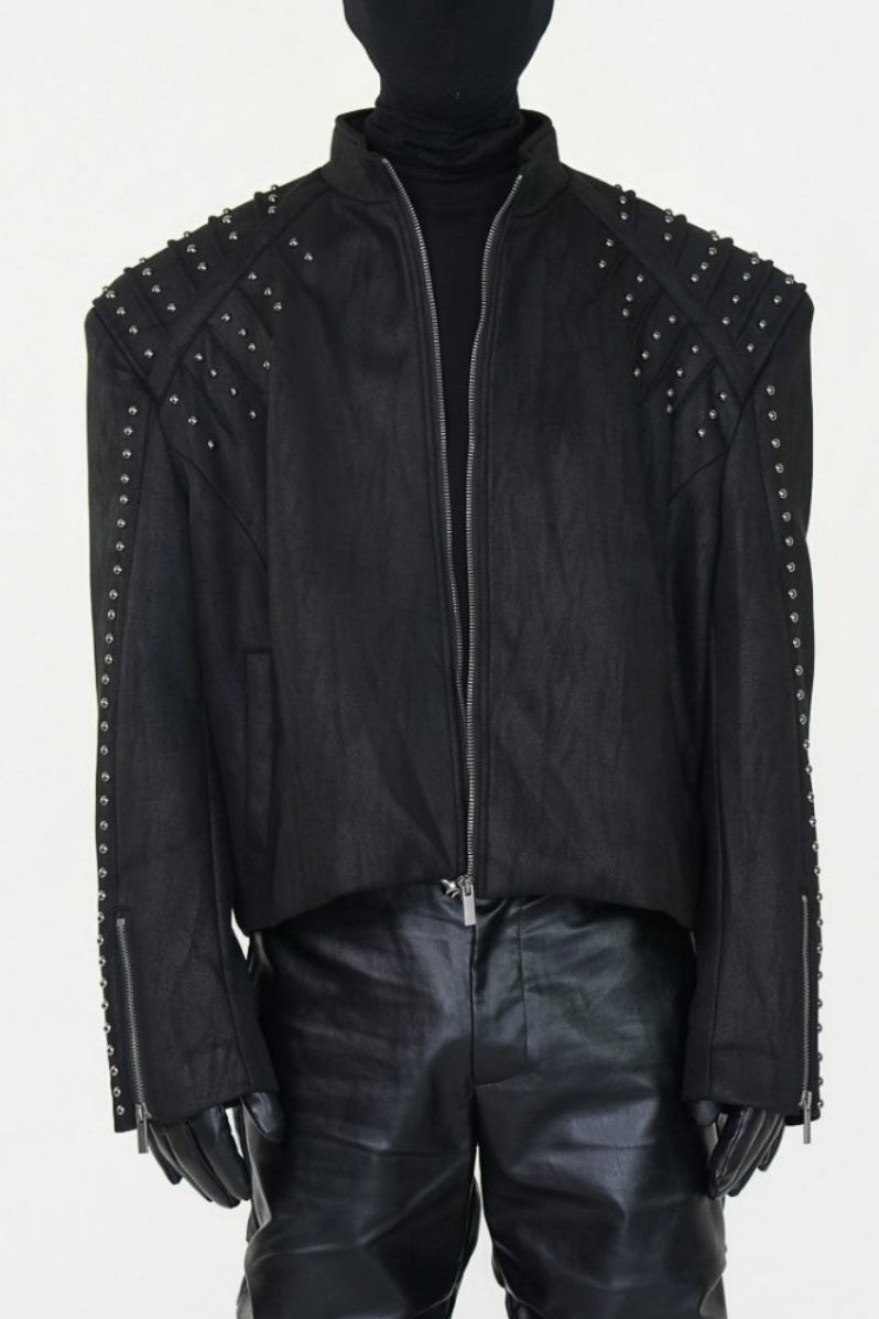 Studded Shoulder Oversized Faux Leather Jacket