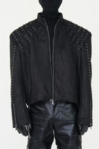 Studded Shoulder Oversized Faux Leather Jacket