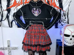 Preppy Plaid Patchwork Lace Skirt