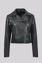 Rivet Trim Cropped Moto Leather Jacket