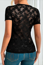 Floral Lace Scalloped Neck T-Shirt