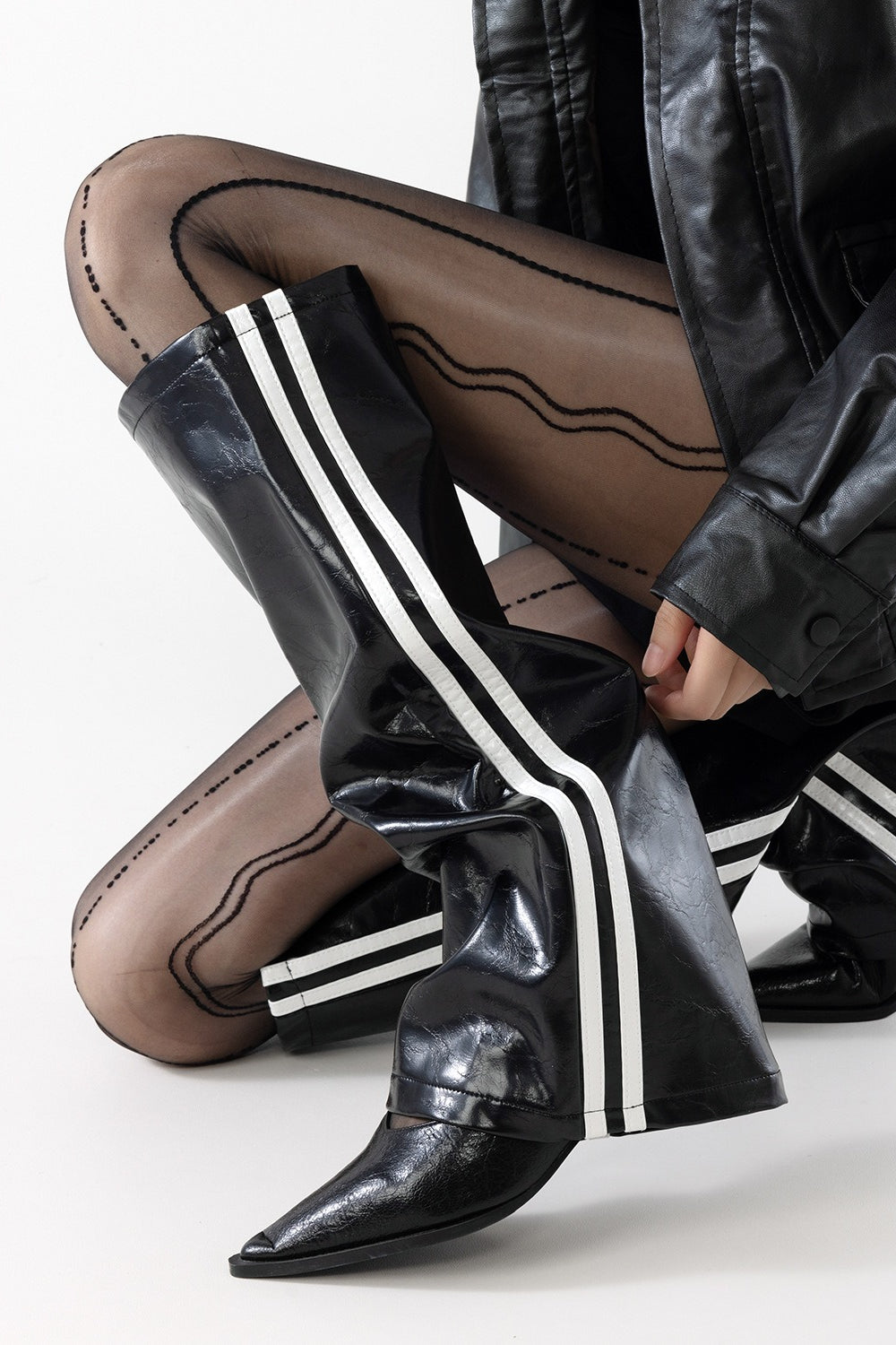 Striped Faux Leather Leg Warmer Socks Secondary image
