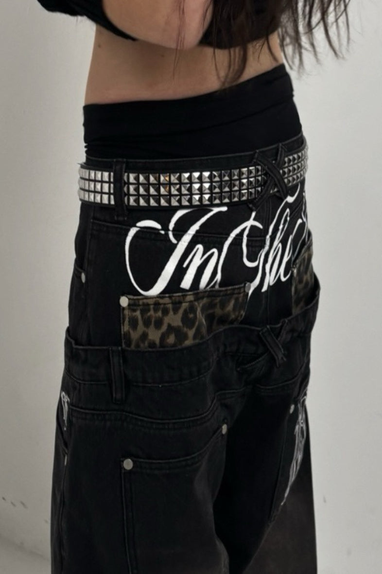 Leopard Panel Wide-Leg Jeans Main image