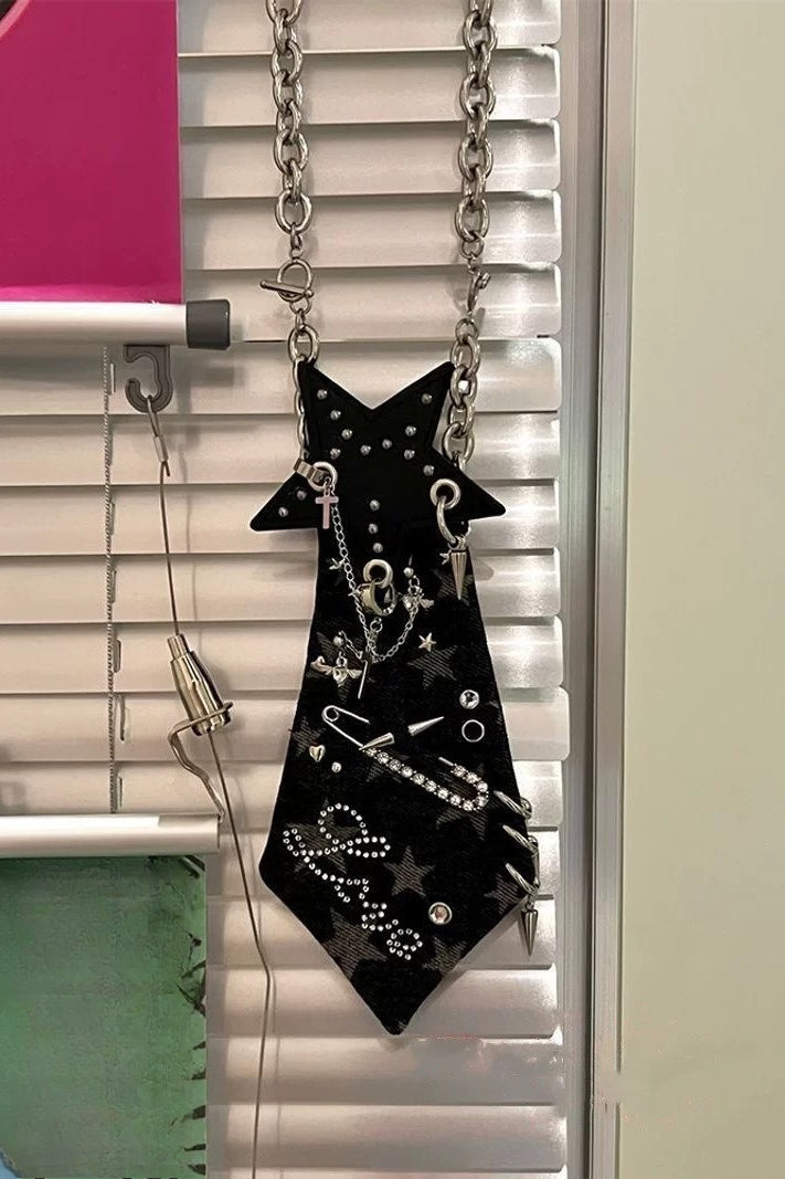 Punk Gothic Star Denim Tie Necklace