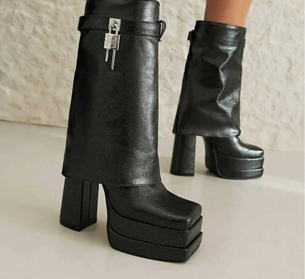 Platform Chunky Fold Over Gothic Metal Boot Main image