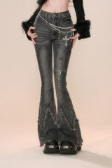 Retro High-Waist Slim Flare Denim Pants