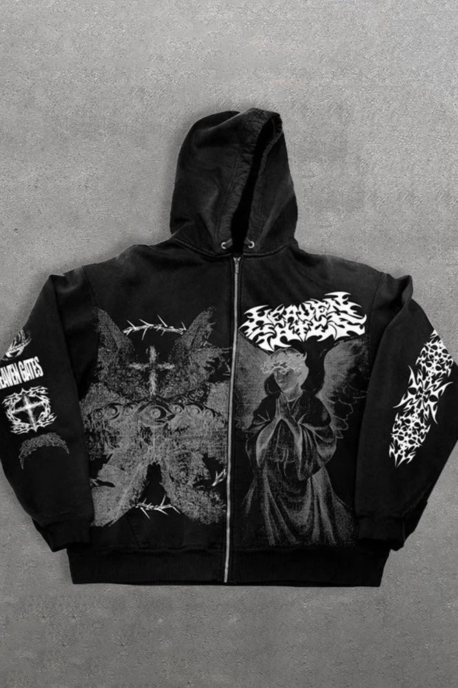 Angel Collage Graphic Oversized Zip Hoodie Main image