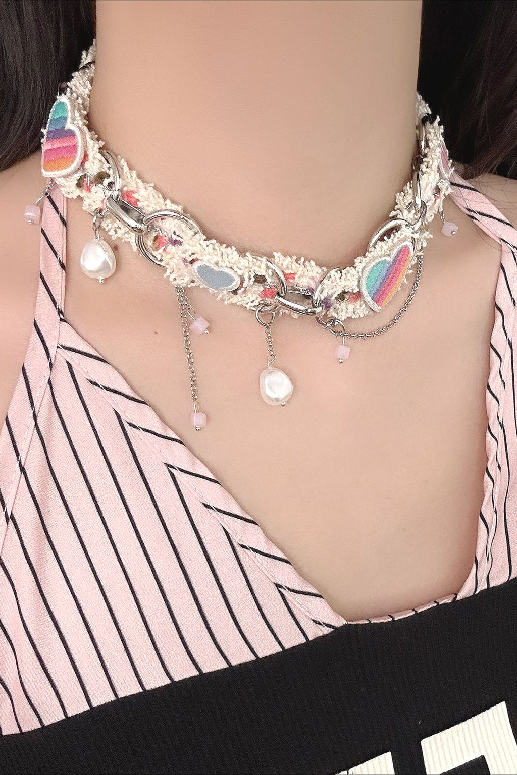 Y2K Fluffy Multicolor Heart Necklace