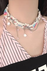 Y2K Fluffy Multicolor Heart Necklace