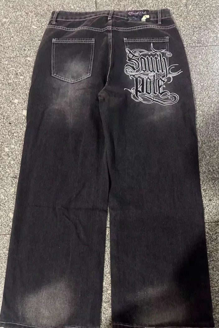 Black Gray Graphic Print Wide Leg Pants Secondary image