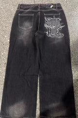 Black Gray Graphic Print Wide Leg Pants