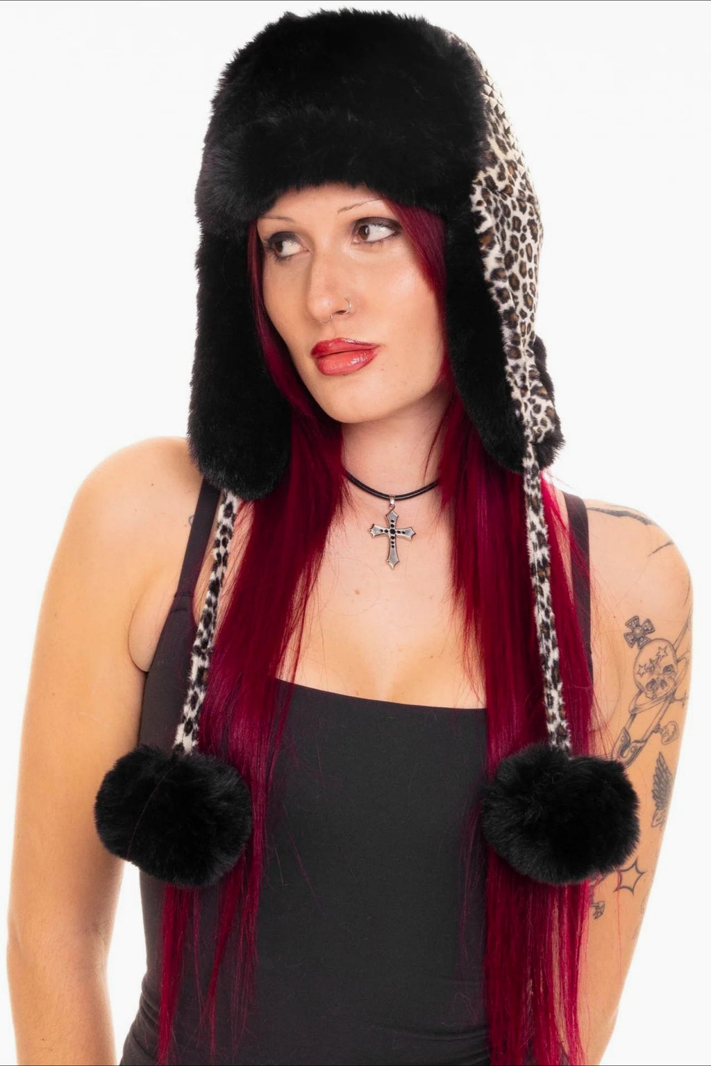 Y2K Cross Rhinestone Warm Ushanka Hat
