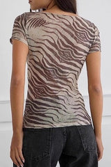 Animal Print Sheer Mesh Top