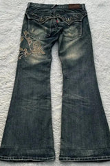 Retro Y2K Boho Tribal Embroidered Denim Pants
