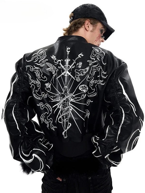 Printed Leather Motorcycle Jacket Main image