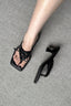 Lace-Up Square-Toe Kitten-Heel Mules