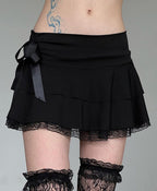 Lace Patch Bow Low-Rise Mini Skirt
