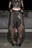 Leopard Mesh Panel Barrel Jeans