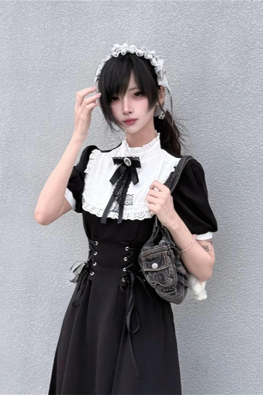 Gothic Lace Panel Slim Fit Midi Dress
