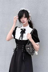 Gothic Lace Panel Slim Fit Midi Dress