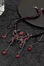 Y2K Heavy Dark Red Spider Tassel Necklace