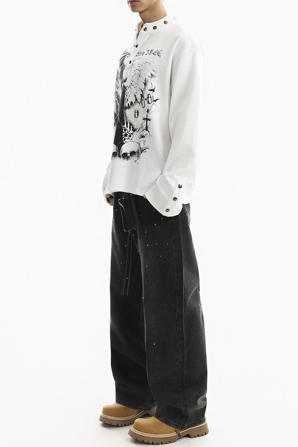 Graphic Snap Collar Long Sleeve Sweatshirt
